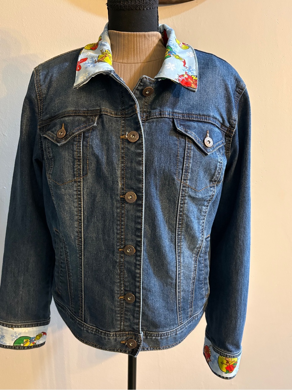 Style & Co. Dark Blue Denim Jacket with Printed Collar